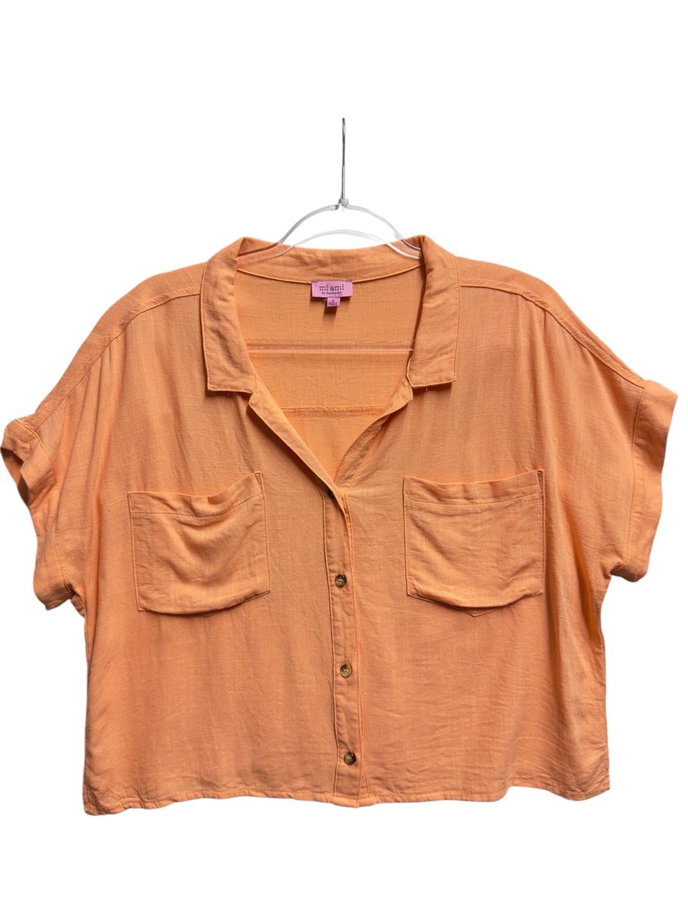 Linen Knit Gauze Chambray Crop Shirt